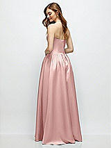 Rear View Thumbnail - Rose Strapless Satin Drop Waist Gown with Full Skirt