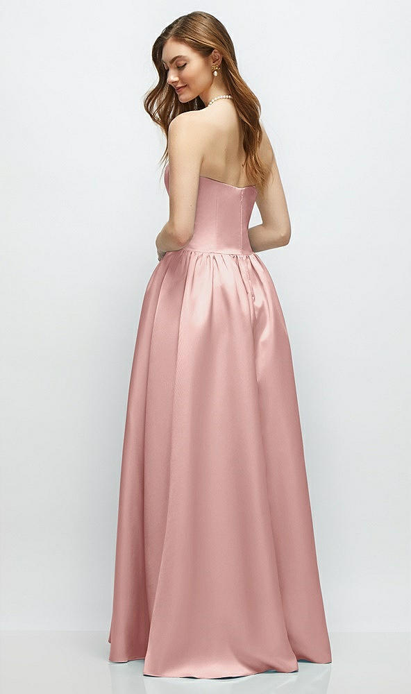 Back View - Rose Strapless Satin Drop Waist Gown with Full Skirt