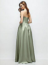 Rear View Thumbnail - Sage Strapless Satin Drop Waist Gown with Full Skirt