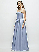 Side View Thumbnail - Sky Blue Strapless Satin Drop Waist Gown with Full Skirt