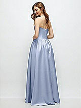 Rear View Thumbnail - Sky Blue Strapless Satin Drop Waist Gown with Full Skirt