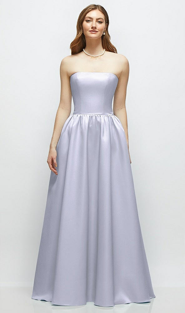 Front View - Silver Dove Strapless Satin Drop Waist Gown with Full Skirt