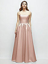 Front View Thumbnail - Toasted Sugar Strapless Satin Drop Waist Gown with Full Skirt