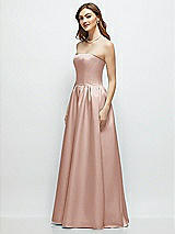 Side View Thumbnail - Toasted Sugar Strapless Satin Drop Waist Gown with Full Skirt