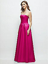 Side View Thumbnail - Think Pink Strapless Satin Drop Waist Gown with Full Skirt