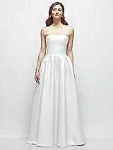 Front View Thumbnail - White Strapless Satin Drop Waist Gown with Full Skirt