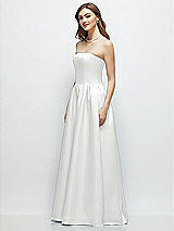 Side View Thumbnail - White Strapless Satin Drop Waist Gown with Full Skirt