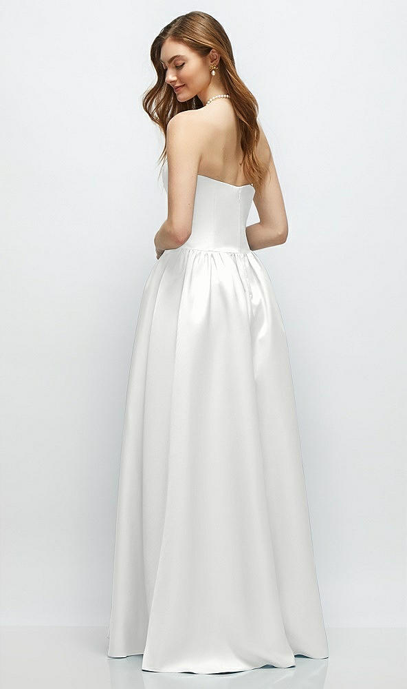 Back View - White Strapless Satin Drop Waist Gown with Full Skirt