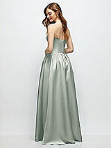 Rear View Thumbnail - Willow Green Strapless Satin Drop Waist Gown with Full Skirt