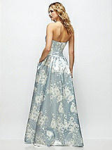 Rear View Thumbnail - Porcelain Blue Seraphina Floral Floral Strapless Satin Drop Waist Gown with Full Skirt