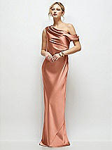 Front View Thumbnail - Copper Penny Draped One-Shoulder Bias Stretch Satin Maxi Dress
