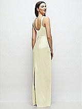 Rear View Thumbnail - Butter Yellow Scoop Neck Draped Column Stretch Satin Maxi Dress