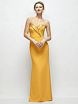 Front View Thumbnail - NYC Yellow Strapless Crepe Tuxedo Gown with Satin Lapels and Buttons