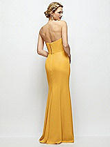 Rear View Thumbnail - NYC Yellow Strapless Crepe Tuxedo Gown with Satin Lapels and Buttons