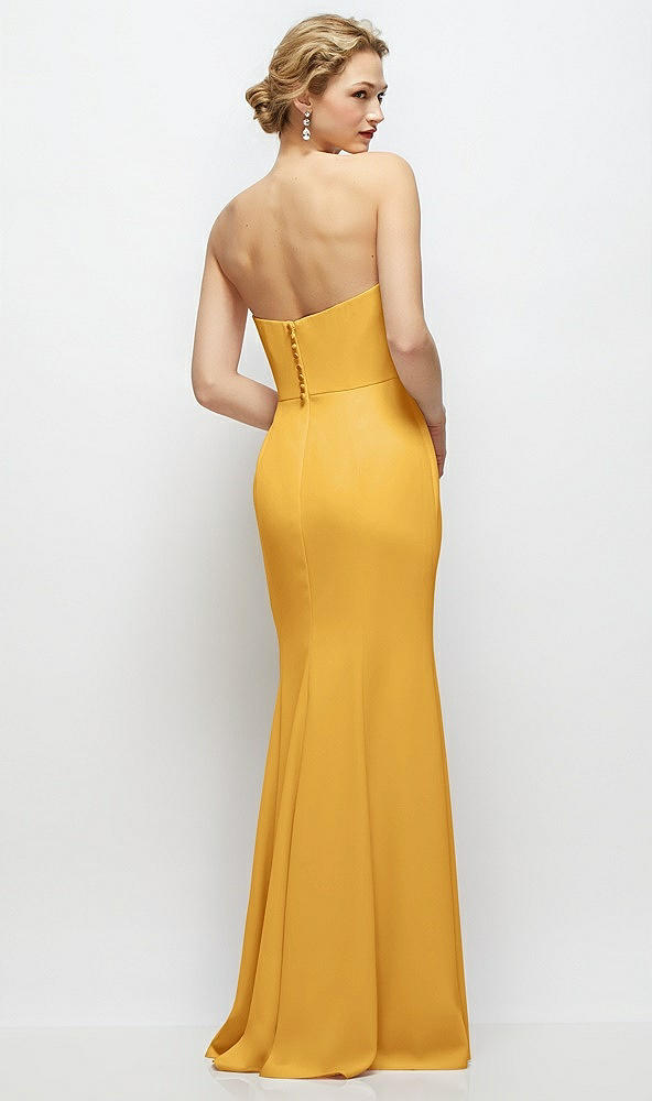 Back View - NYC Yellow Strapless Crepe Tuxedo Gown with Satin Lapels and Buttons