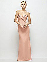 Front View Thumbnail - Pale Peach Strapless Crepe Tuxedo Gown with Satin Lapels and Buttons