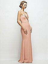 Side View Thumbnail - Pale Peach Strapless Crepe Tuxedo Gown with Satin Lapels and Buttons
