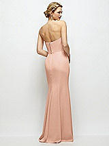 Rear View Thumbnail - Pale Peach Strapless Crepe Tuxedo Gown with Satin Lapels and Buttons