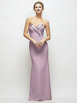 Front View Thumbnail - Suede Rose Strapless Crepe Tuxedo Gown with Satin Lapels and Buttons