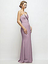 Side View Thumbnail - Suede Rose Strapless Crepe Tuxedo Gown with Satin Lapels and Buttons