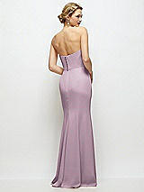 Rear View Thumbnail - Suede Rose Strapless Crepe Tuxedo Gown with Satin Lapels and Buttons
