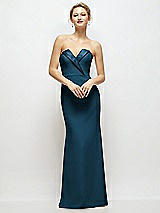 Front View Thumbnail - Atlantic Blue Strapless Crepe Tuxedo Gown with Satin Lapels and Buttons