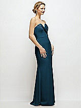 Side View Thumbnail - Atlantic Blue Strapless Crepe Tuxedo Gown with Satin Lapels and Buttons