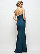Rear View Thumbnail - Atlantic Blue Strapless Crepe Tuxedo Gown with Satin Lapels and Buttons