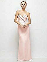 Front View Thumbnail - Blush Strapless Crepe Tuxedo Gown with Satin Lapels and Buttons