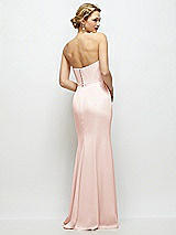 Rear View Thumbnail - Blush Strapless Crepe Tuxedo Gown with Satin Lapels and Buttons