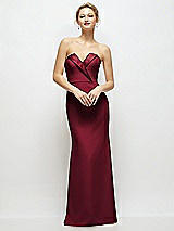 Front View Thumbnail - Burgundy Strapless Crepe Tuxedo Gown with Satin Lapels and Buttons