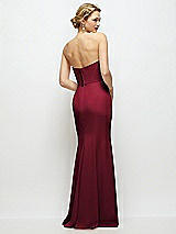 Rear View Thumbnail - Burgundy Strapless Crepe Tuxedo Gown with Satin Lapels and Buttons