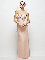 Front View Thumbnail - Cameo Strapless Crepe Tuxedo Gown with Satin Lapels and Buttons