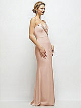 Side View Thumbnail - Cameo Strapless Crepe Tuxedo Gown with Satin Lapels and Buttons