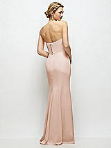 Rear View Thumbnail - Cameo Strapless Crepe Tuxedo Gown with Satin Lapels and Buttons