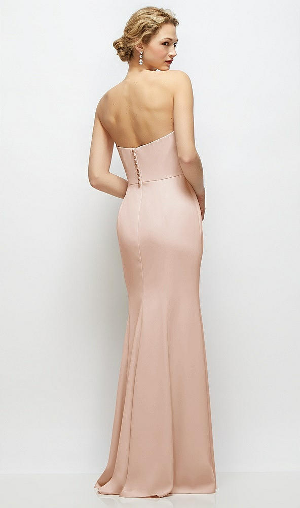 Back View - Cameo Strapless Crepe Tuxedo Gown with Satin Lapels and Buttons