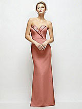 Front View Thumbnail - Desert Rose Strapless Crepe Tuxedo Gown with Satin Lapels and Buttons