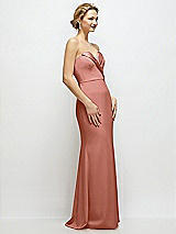 Side View Thumbnail - Desert Rose Strapless Crepe Tuxedo Gown with Satin Lapels and Buttons