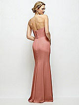 Rear View Thumbnail - Desert Rose Strapless Crepe Tuxedo Gown with Satin Lapels and Buttons