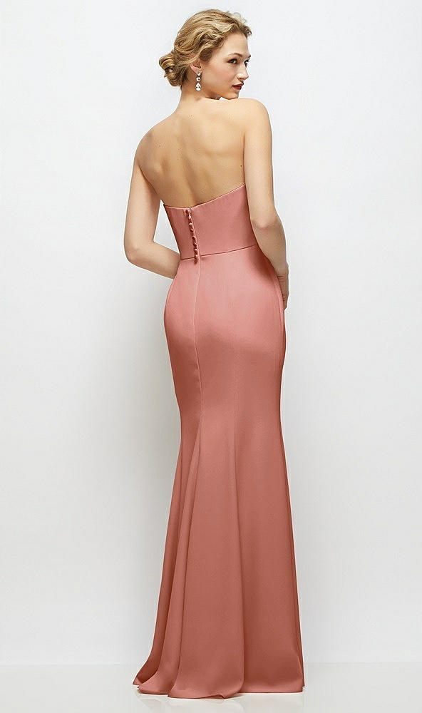 Back View - Desert Rose Strapless Crepe Tuxedo Gown with Satin Lapels and Buttons
