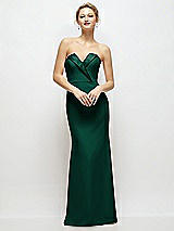Front View Thumbnail - Hunter Green Strapless Crepe Tuxedo Gown with Satin Lapels and Buttons