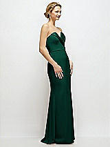 Side View Thumbnail - Hunter Green Strapless Crepe Tuxedo Gown with Satin Lapels and Buttons