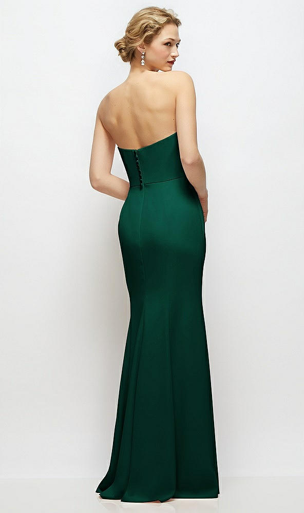 Back View - Hunter Green Strapless Crepe Tuxedo Gown with Satin Lapels and Buttons