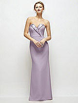 Front View Thumbnail - Lilac Haze Strapless Crepe Tuxedo Gown with Satin Lapels and Buttons