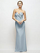Front View Thumbnail - Mist Strapless Crepe Tuxedo Gown with Satin Lapels and Buttons