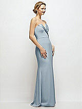 Side View Thumbnail - Mist Strapless Crepe Tuxedo Gown with Satin Lapels and Buttons
