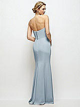 Rear View Thumbnail - Mist Strapless Crepe Tuxedo Gown with Satin Lapels and Buttons
