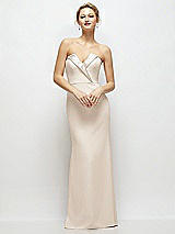 Front View Thumbnail - Oat Strapless Crepe Tuxedo Gown with Satin Lapels and Buttons