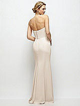 Rear View Thumbnail - Oat Strapless Crepe Tuxedo Gown with Satin Lapels and Buttons