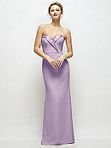Front View Thumbnail - Pale Purple Strapless Crepe Tuxedo Gown with Satin Lapels and Buttons